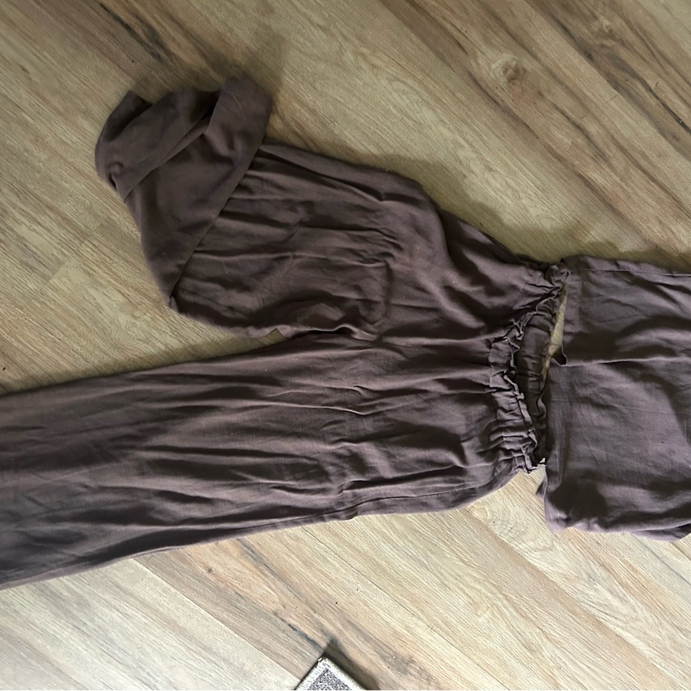 Brown Relaxed Fit Jumpsuit with Elastic Waist